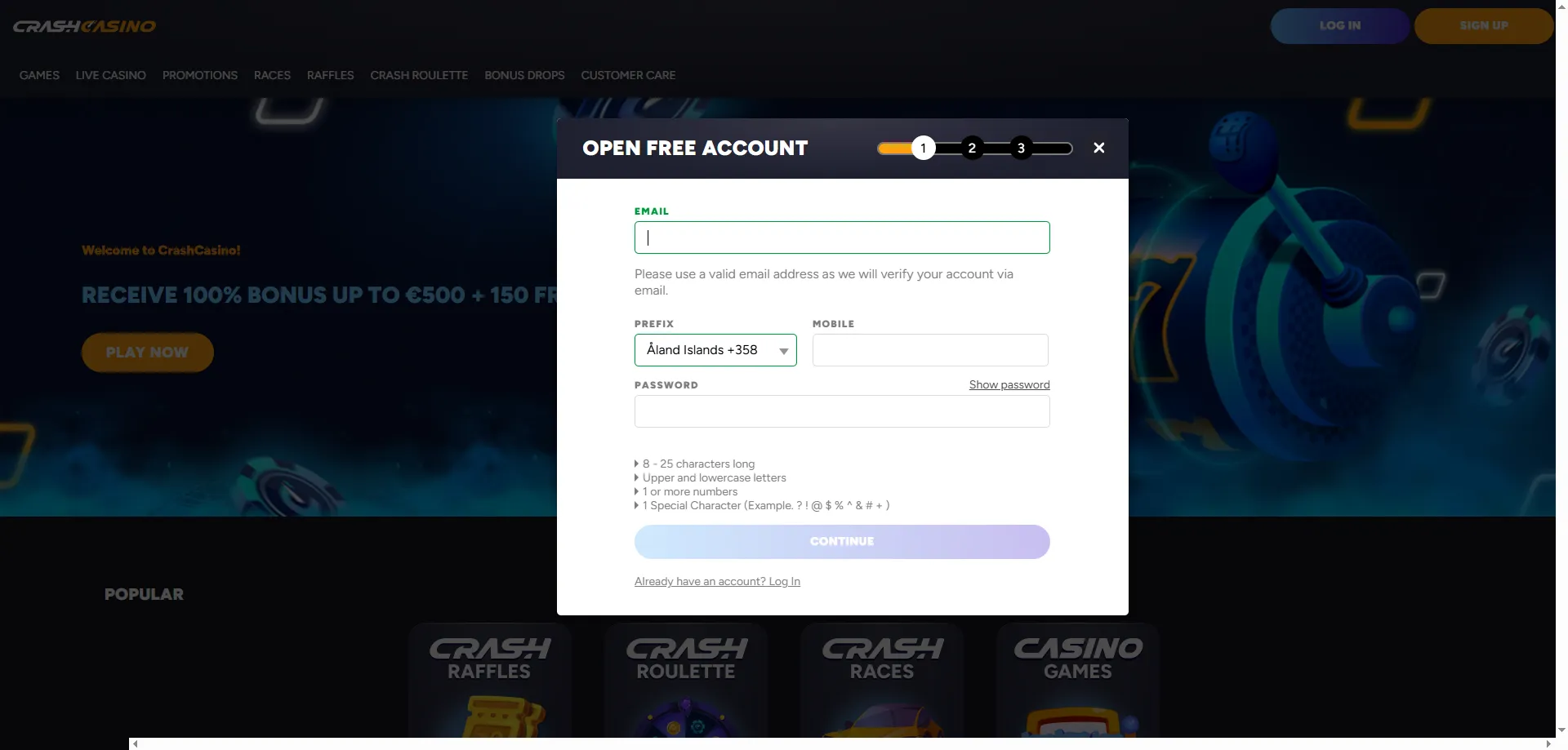 Registro en Crash Casino México — formulario paso a paso