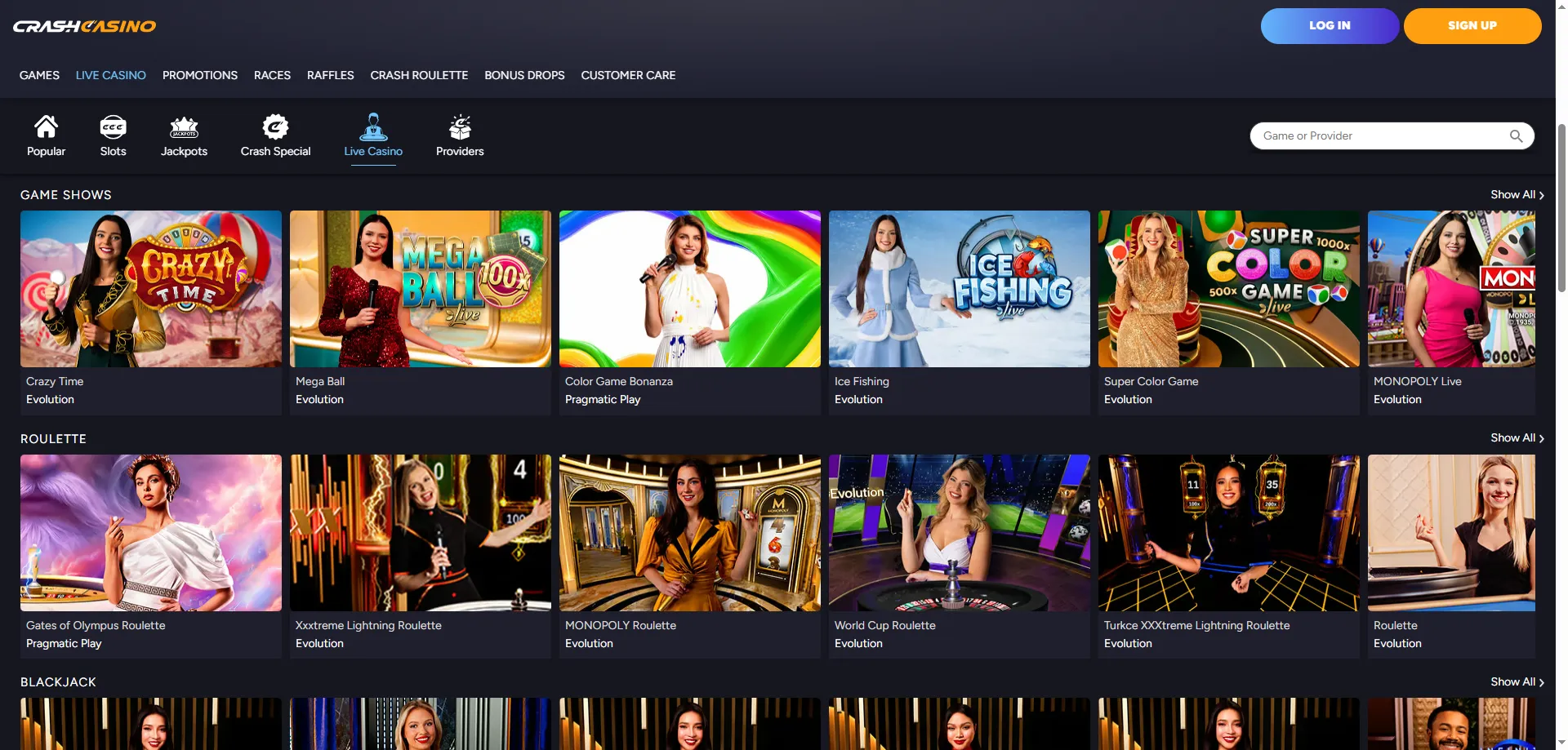 Casino en vivo con dealer real en Crash Casino México